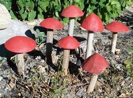 Garden decor - red and white toadstools