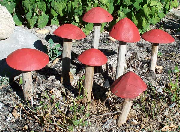 Garden decor - red and white toadstools