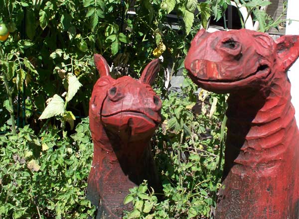 
 Garden decor - Carving of two smiling sea monsters